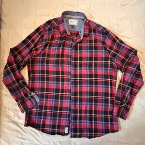 Flag & Anthem Plaid Flannel Shirt Red Blue Black Men's XLT